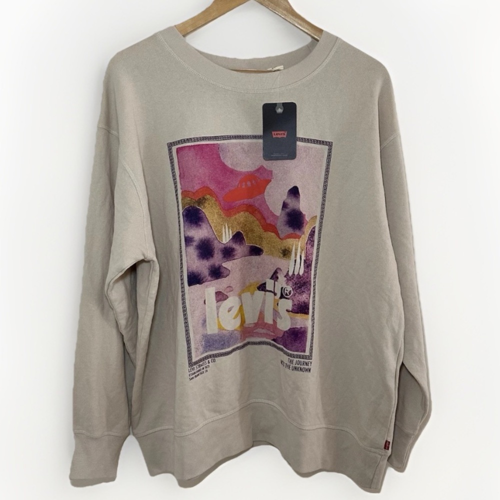 Levis Sweatshirt Pullover Tan Graphic Crewneck Women’s Plus Size 1X NWT